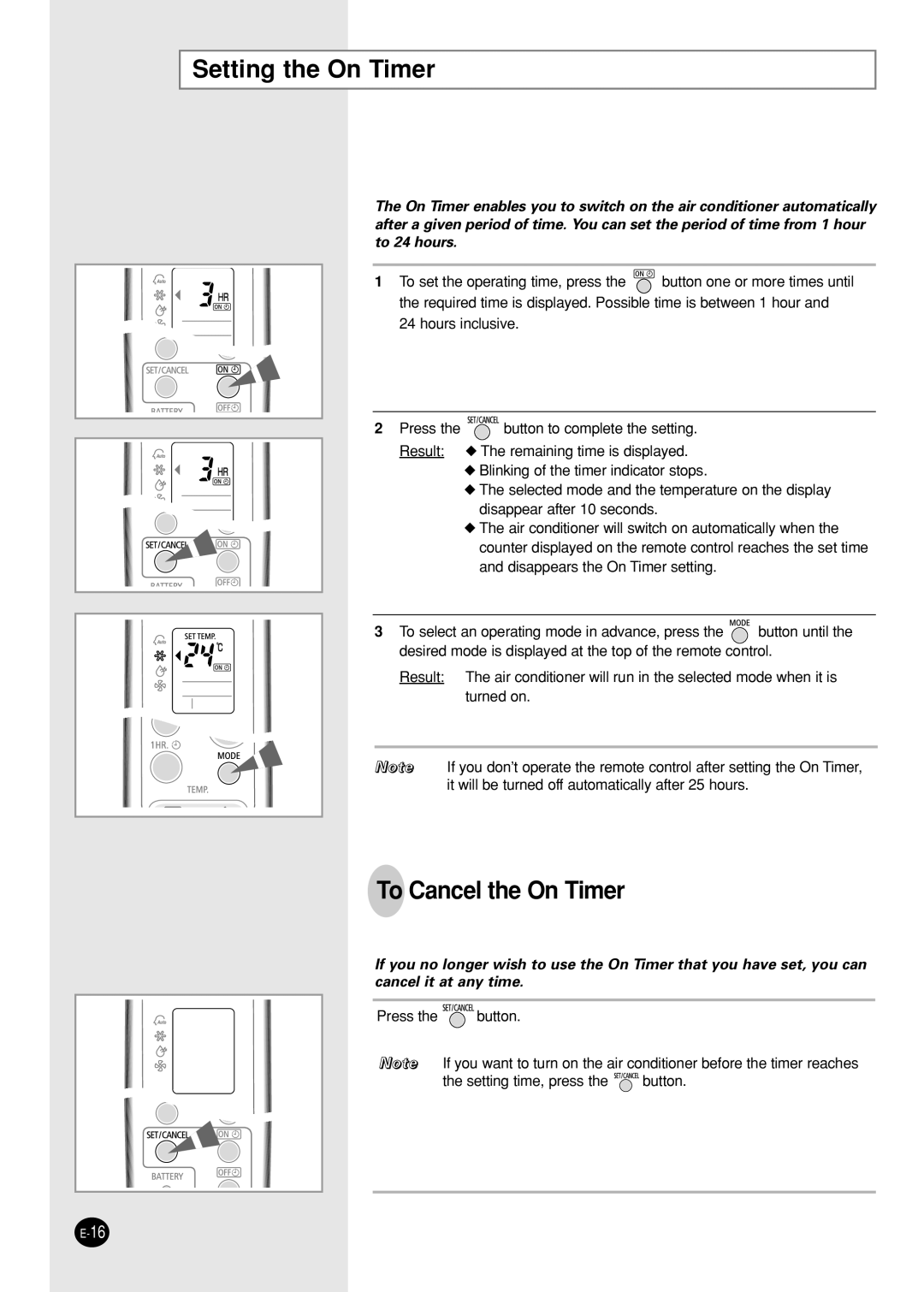 Samsung IAS09W8WE/AFR, IAS12WHWE/AFR manual Setting the On Timer, To Cancel the On Timer 