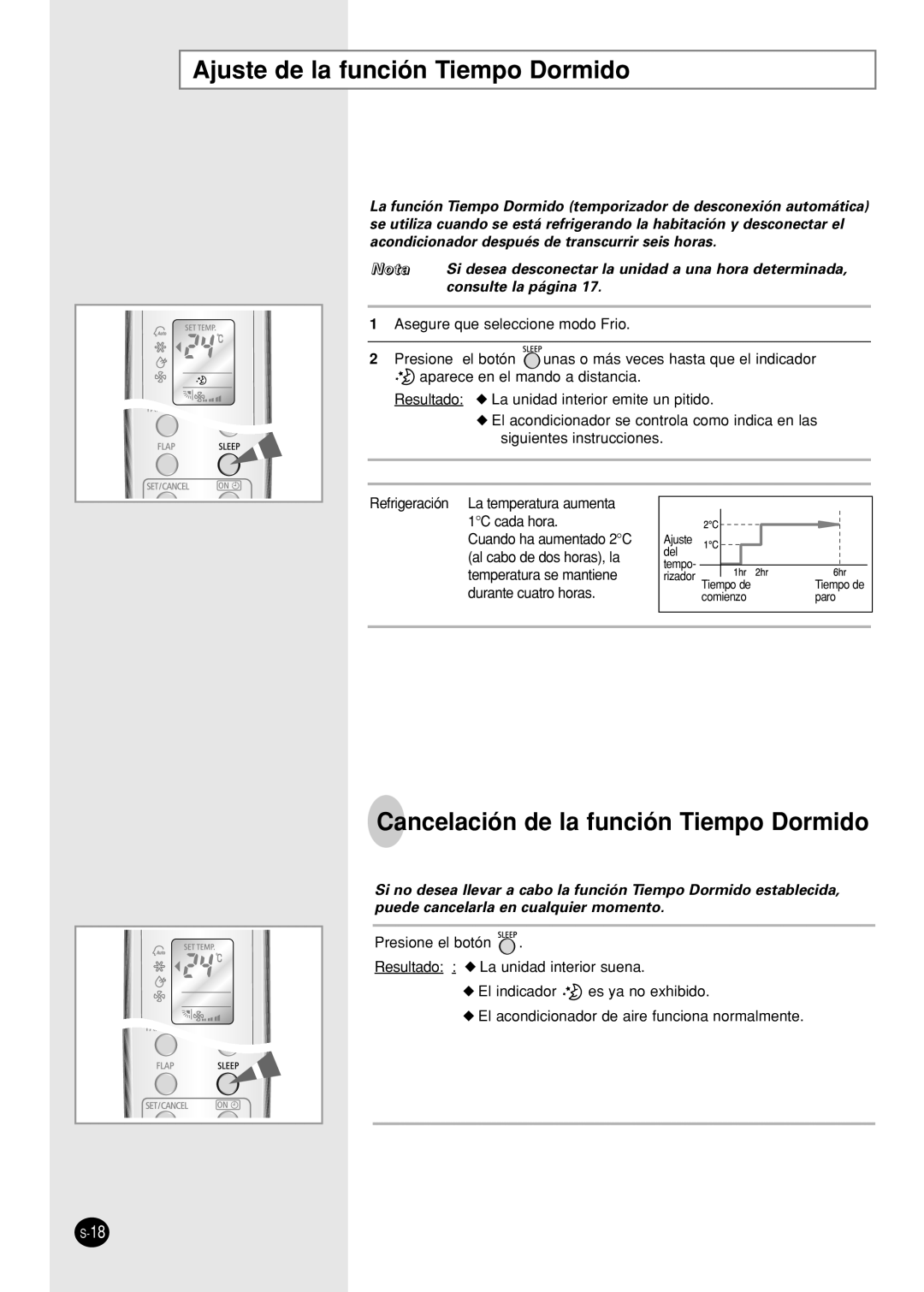 Samsung IAS12WHWE/AFR, IAS09W8WE/AFR manual Ajuste de la función Tiempo Dormido, Cancelación de la función Tiempo Dormido 