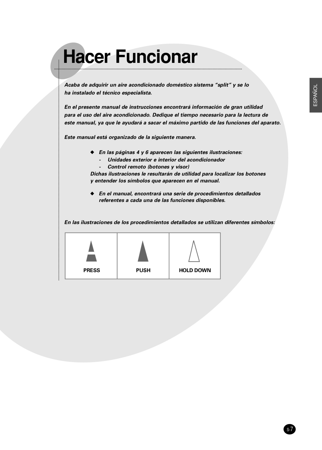 Samsung IAS09W8WE/AFR, IAS12WHWE/AFR manual Hacer Funcionar 