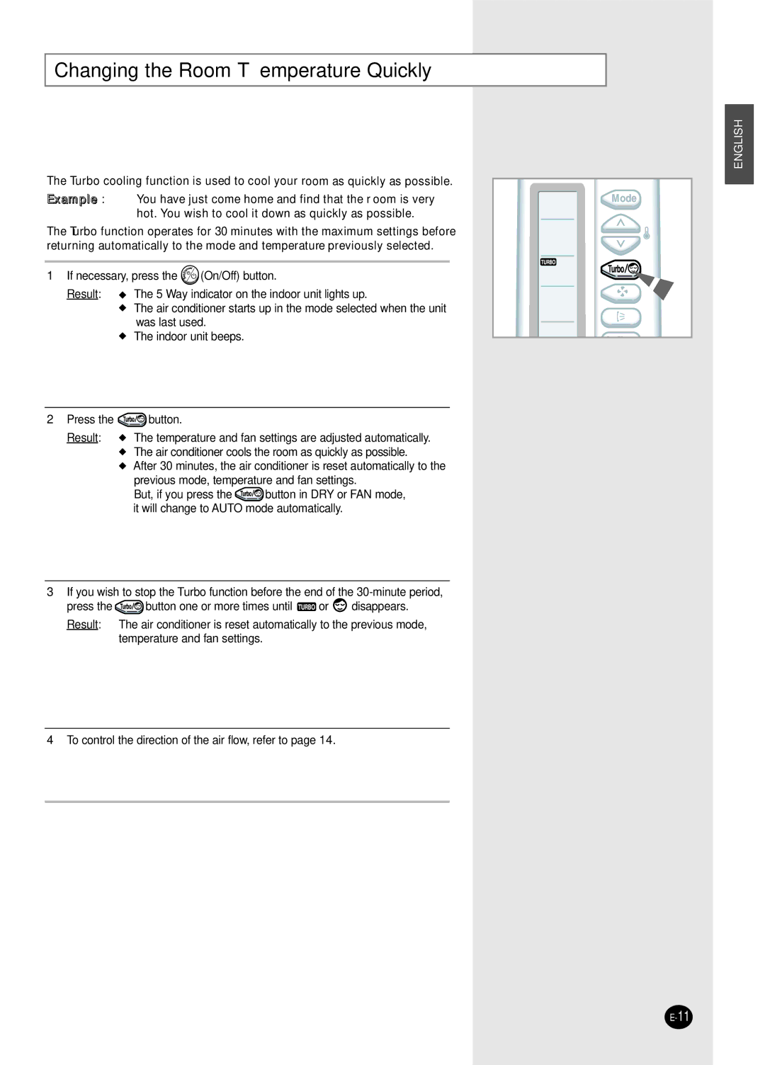 Samsung IAS12NBMD2/XSV manual Changing the Room Temperature Quickly 