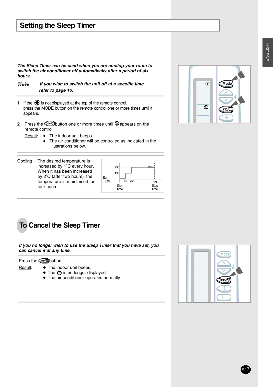 Samsung IAS12NBMD2/XSV manual Setting the Sleep Timer, To Cancel the Sleep Timer 