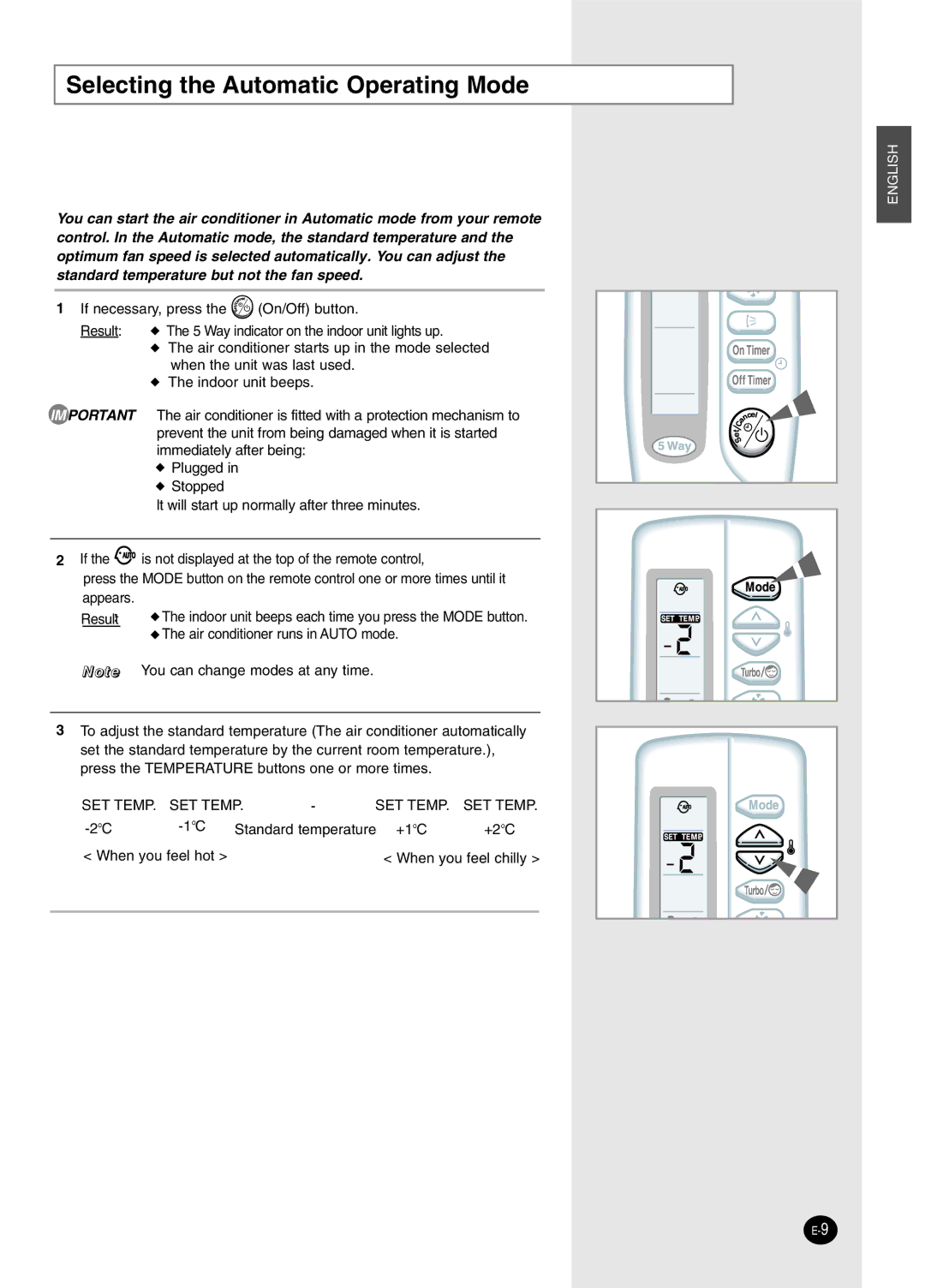 Samsung IAS12NBMD2/XSV manual Selecting the Automatic Operating Mode 