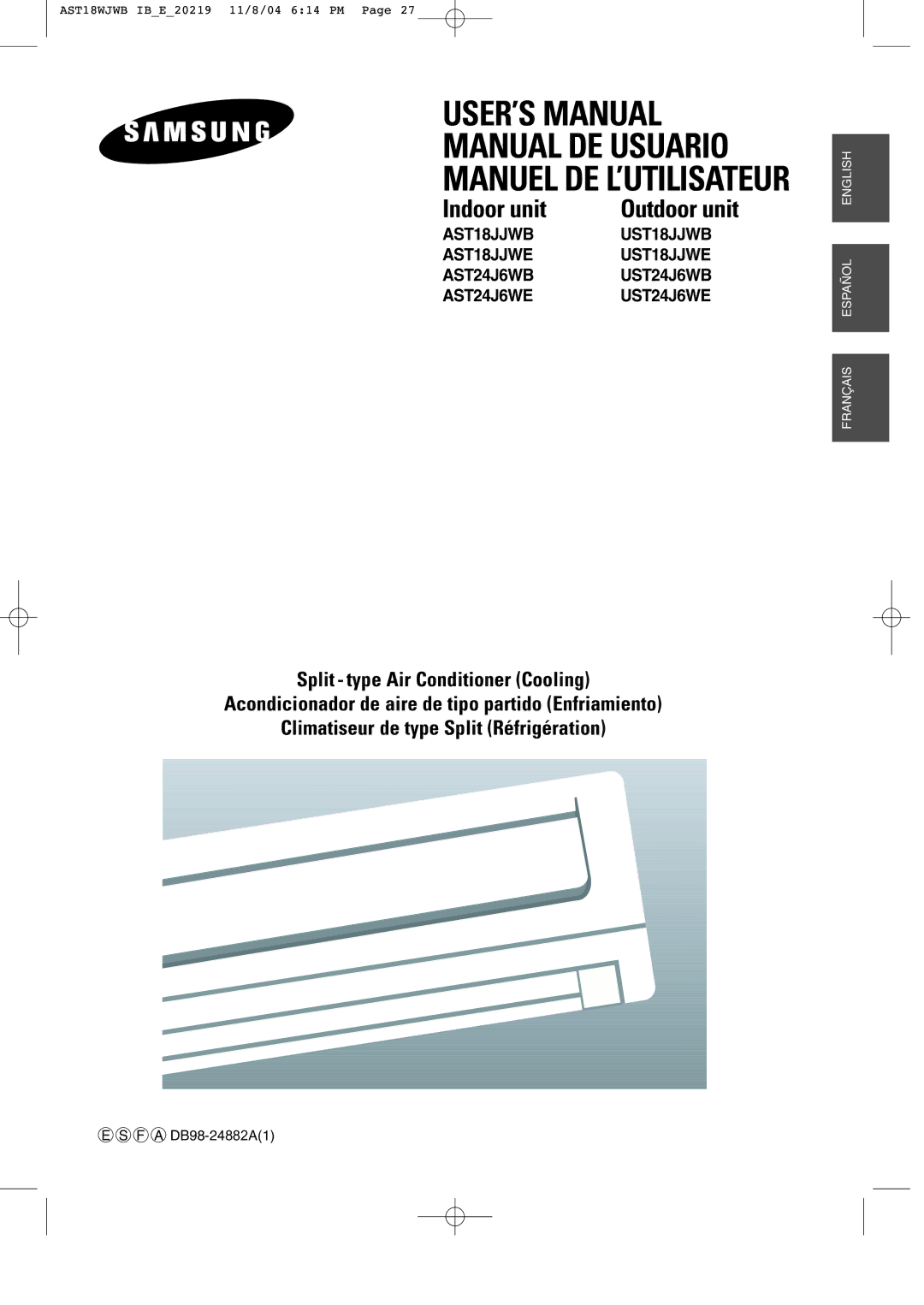 Samsung IAST24J6WB/UMG, IAST18JJWB/UMG manual USER’S Manual Manual DE Usuario Manuel DE L’UTILISATEUR 