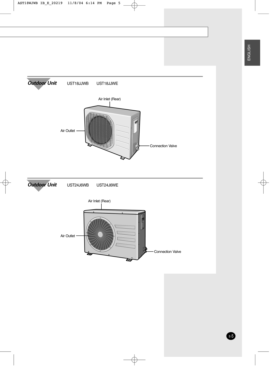 Samsung IAST24J6WB/UMG, IAST18JJWB/UMG manual Outdoor Unit 