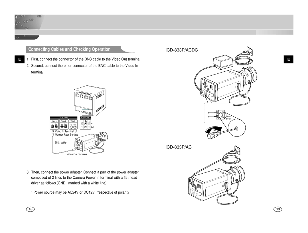 Samsung ICD-833P/ACDC, ICD-831P/ACDC manual Connecting Cables and Checking Operation 