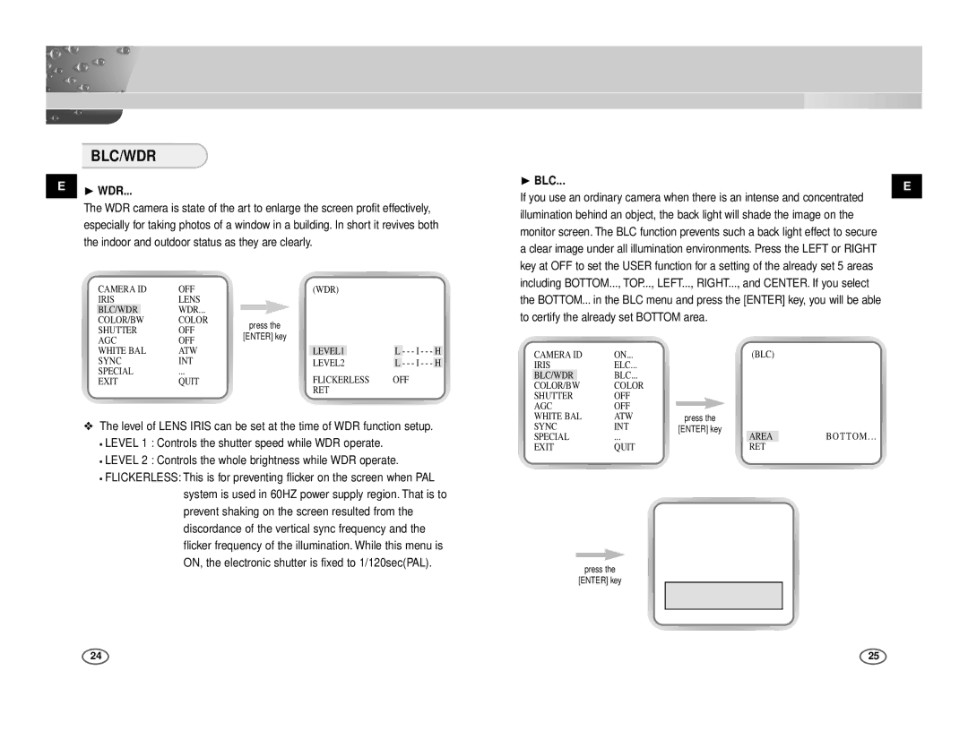 Samsung ICD-831P/ACDC, ICD-833P/ACDC manual Blc/Wdr, ❿ WDR, Indoor and outdoor status as they are clearly, ❿ BLC 