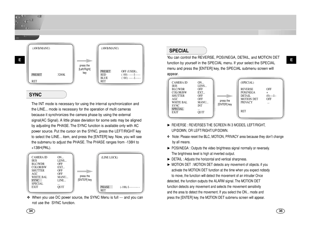 Samsung ICD-833P/ACDC, ICD-831P/ACDC manual Sync, Special 