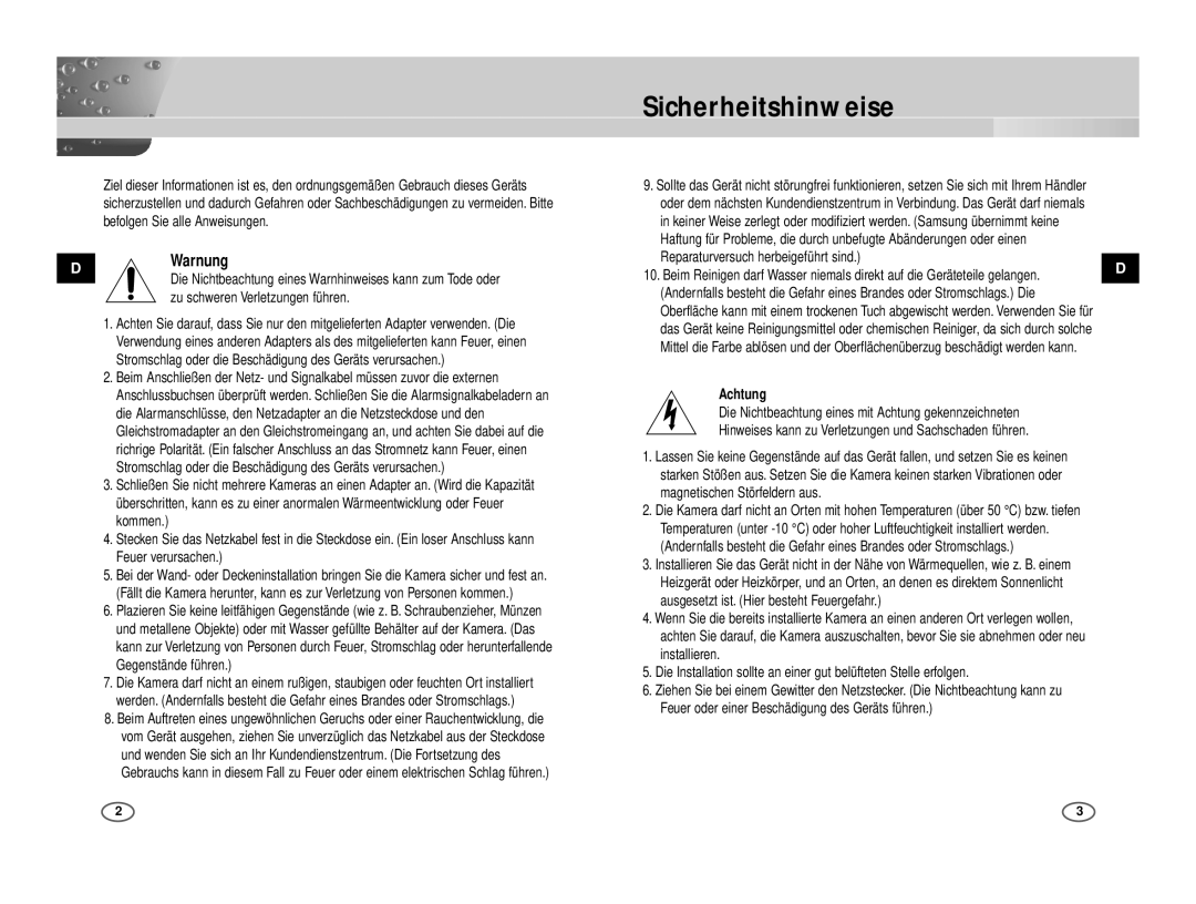 Samsung ICD-833P/AC, ICD-831P/ACDC manual Sicherheitshinweise, Warnung, Reparaturversuch herbeigeführt sind, Achtung 