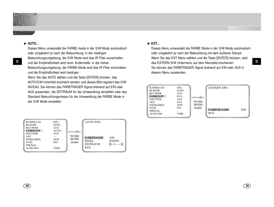 Samsung ICD-831P/ACDC, ICD-833P/ACDC manual Der S/W Mode einstellen, Das Extern S/W Untermenu auf dem Menubild erscheinen 