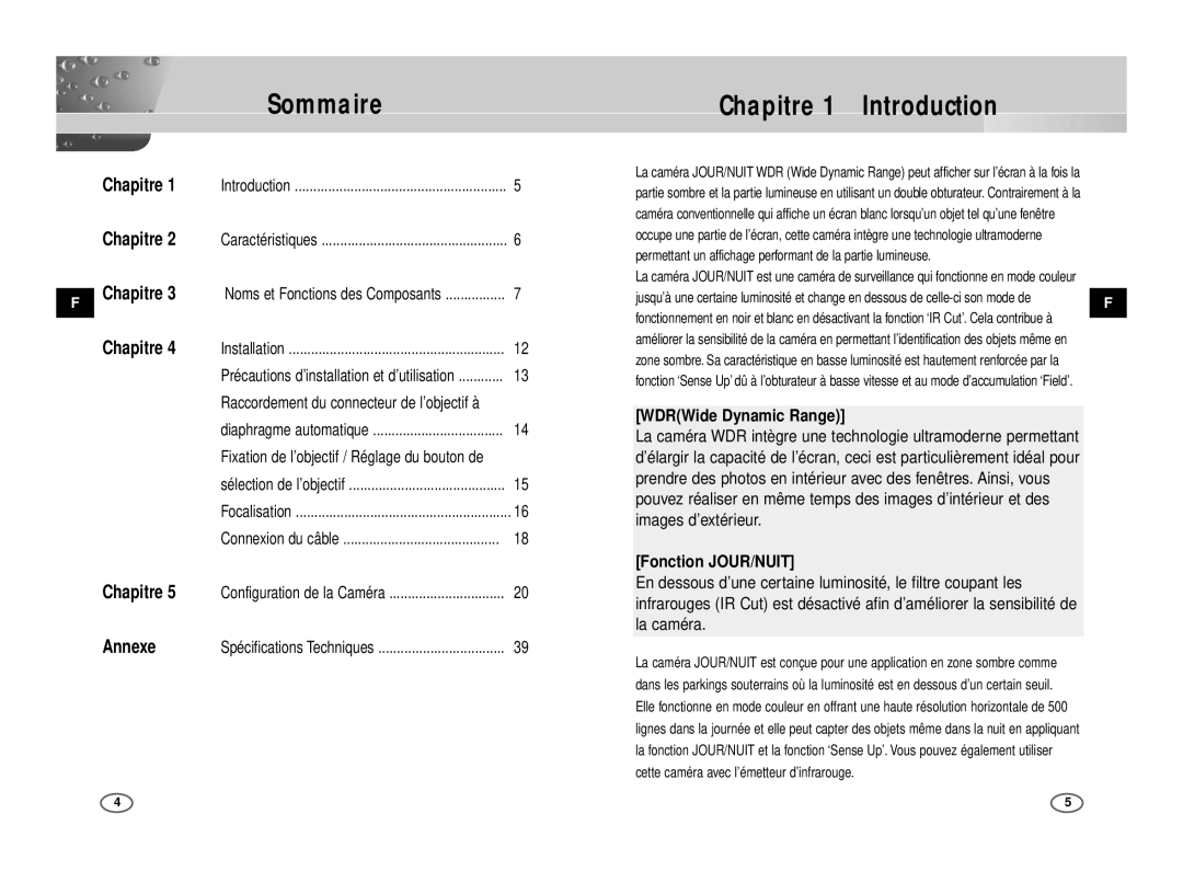 Samsung ICD-831P/ACDC, ICD-833P/ACDC manual Sommaire, Chapitre 1 Introduction, Fonction JOUR/NUIT 