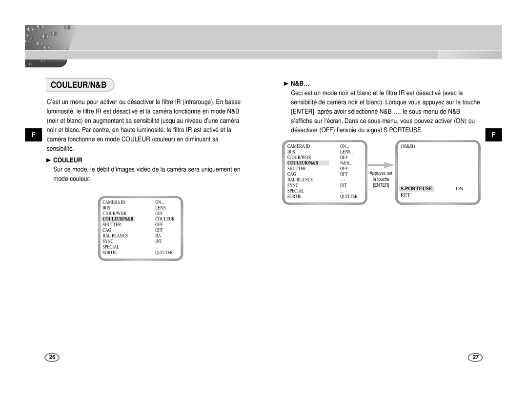 Samsung ICD-831P/ACDC, ICD-833P/ACDC manual Couleur/N&B, ❿ N&B…, ❿ Couleur 