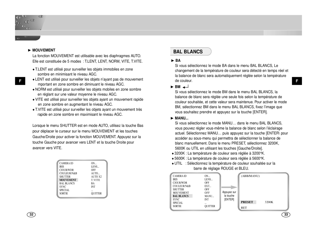 Samsung ICD-831P/ACDC, ICD-833P/ACDC manual BAL Blancs, ❿ Mouvement, ❿ BA 