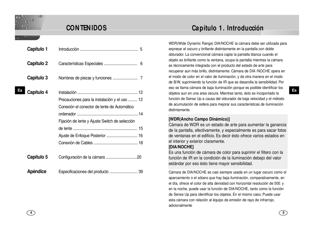 Samsung ICD-833P/ACDC manual Capítulo 1. Introducción, WDRAncho Campo Dinámico, Conexión el conector de lente de Automático 