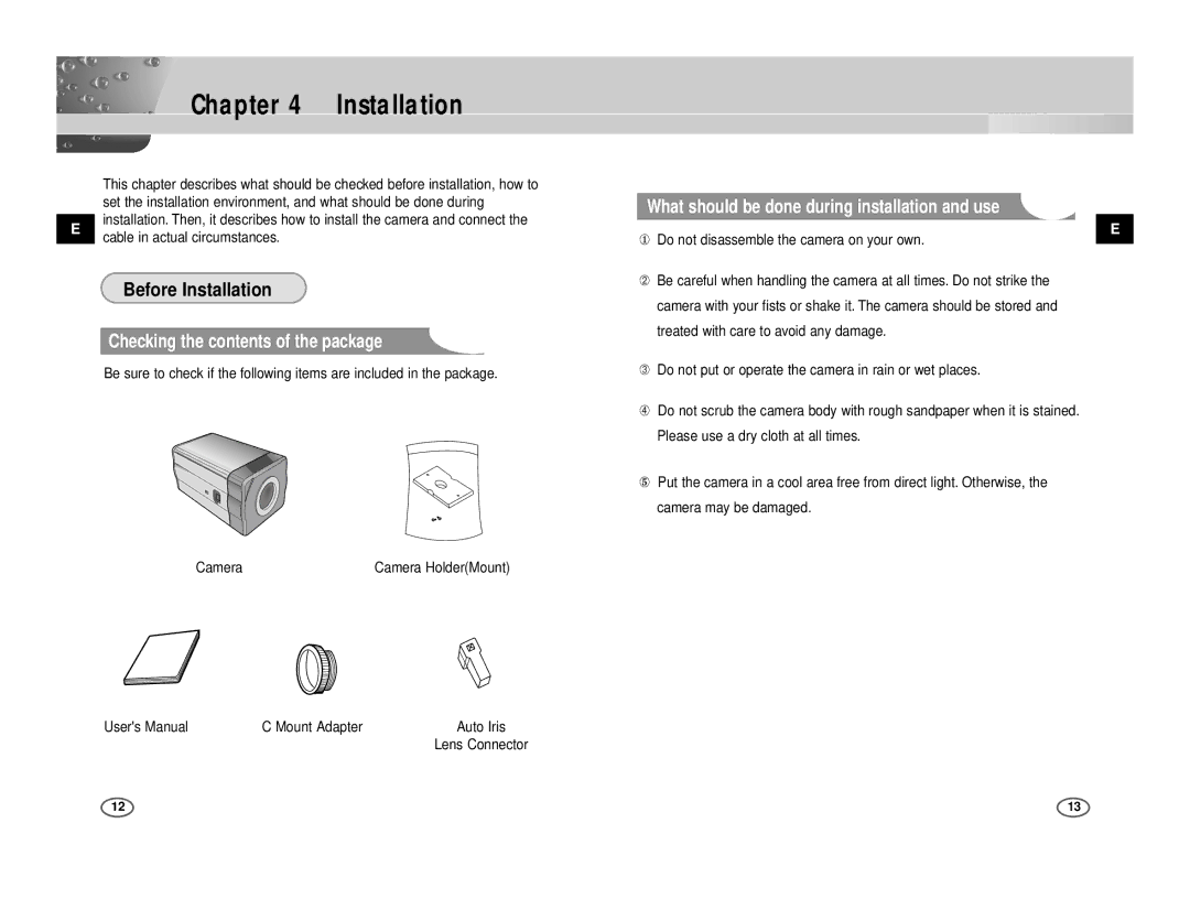 Samsung ICD-833P/AC Installation, Checking the contents of the package, What should be done during installation and use 