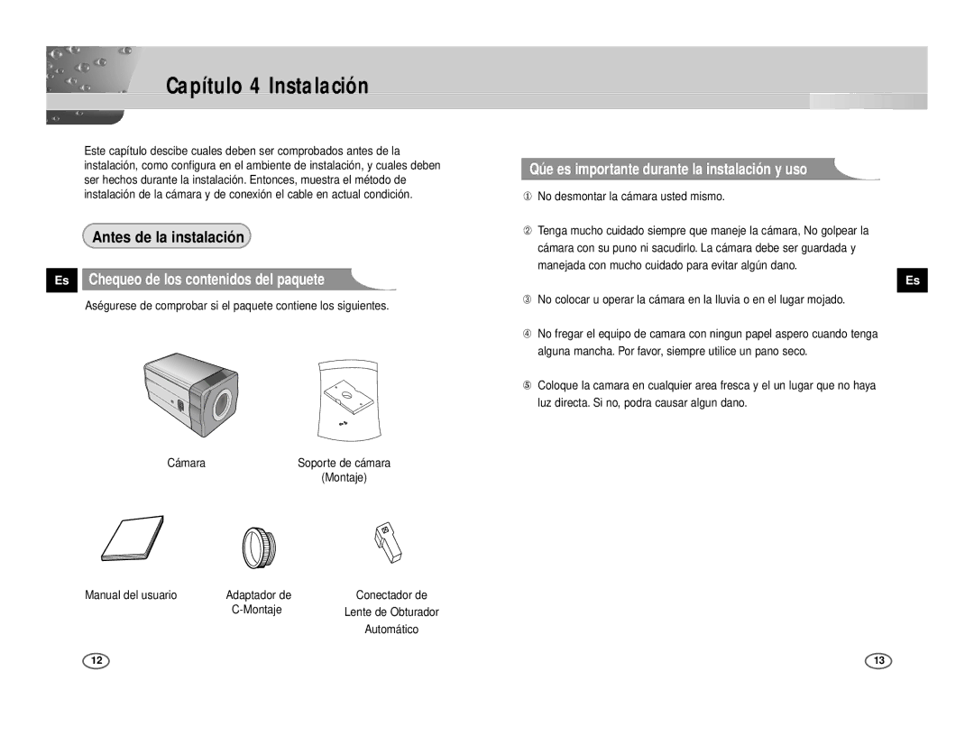 Samsung ICD-833P/ACDC, ICD-831P/ACDC manual Capítulo 4 Instalación, Es Chequeo de los contenidos del paquete 