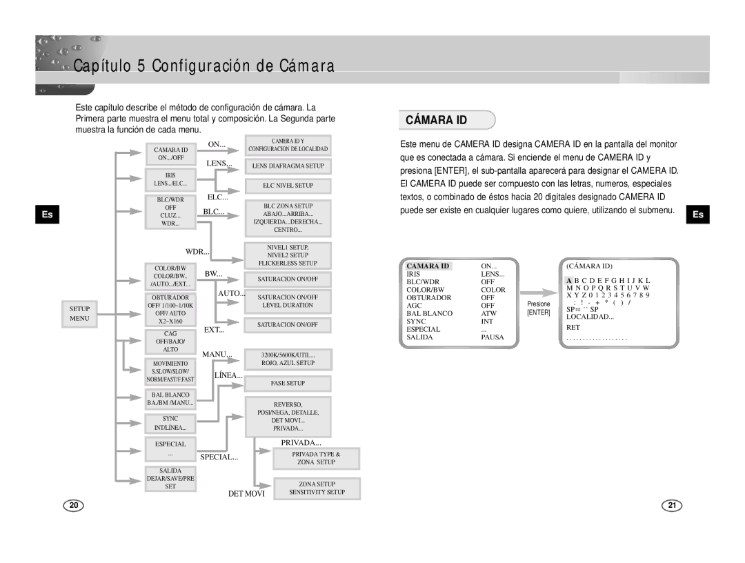 Samsung ICD-833P/ACDC, ICD-831P/ACDC manual Capítulo 5 Configuración de Cámara, Cámara ID 