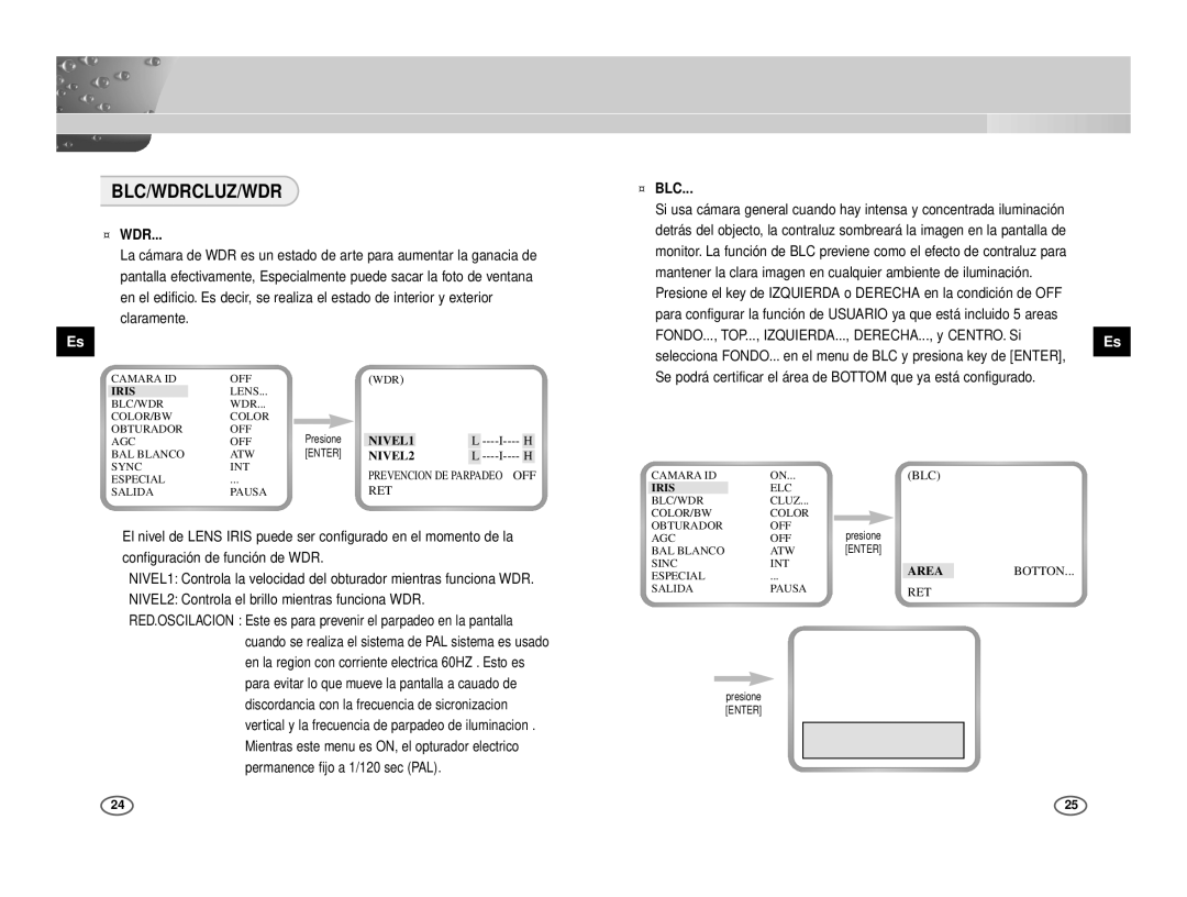 Samsung ICD-831P/ACDC, ICD-833P/AC Blc/Wdrcluz/Wdr, ¤ Wdr, ¤ Blc, FONDO..., TOP..., IZQUIERDA..., DERECHA..., y CENTRO. Si 