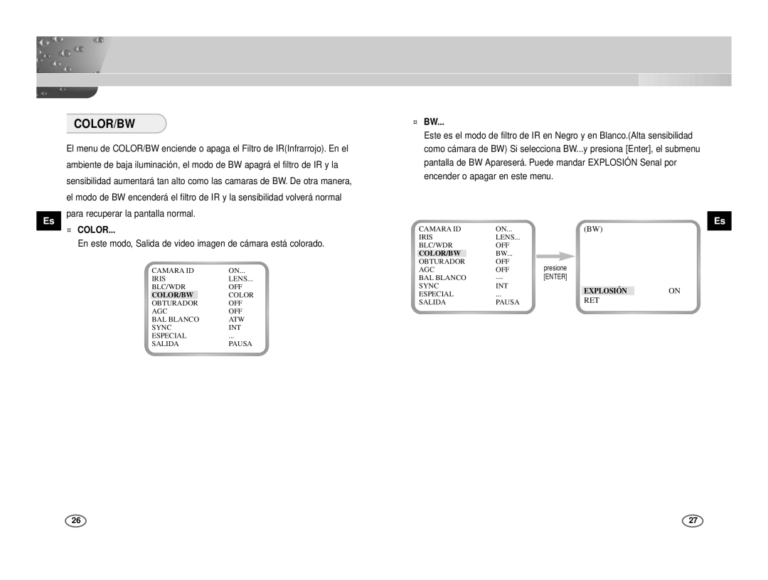 Samsung ICD-831P/ACDC, ICD-833P/ACDC manual ¤ Color, ¤ Bw 