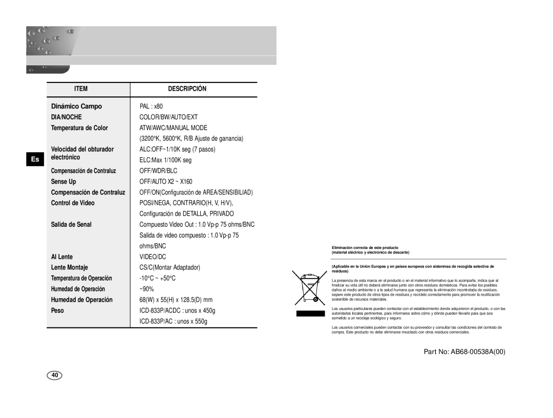 Samsung ICD-831P/ACDC, ICD-833P/ACDC manual Descripción, Dia/Noche 