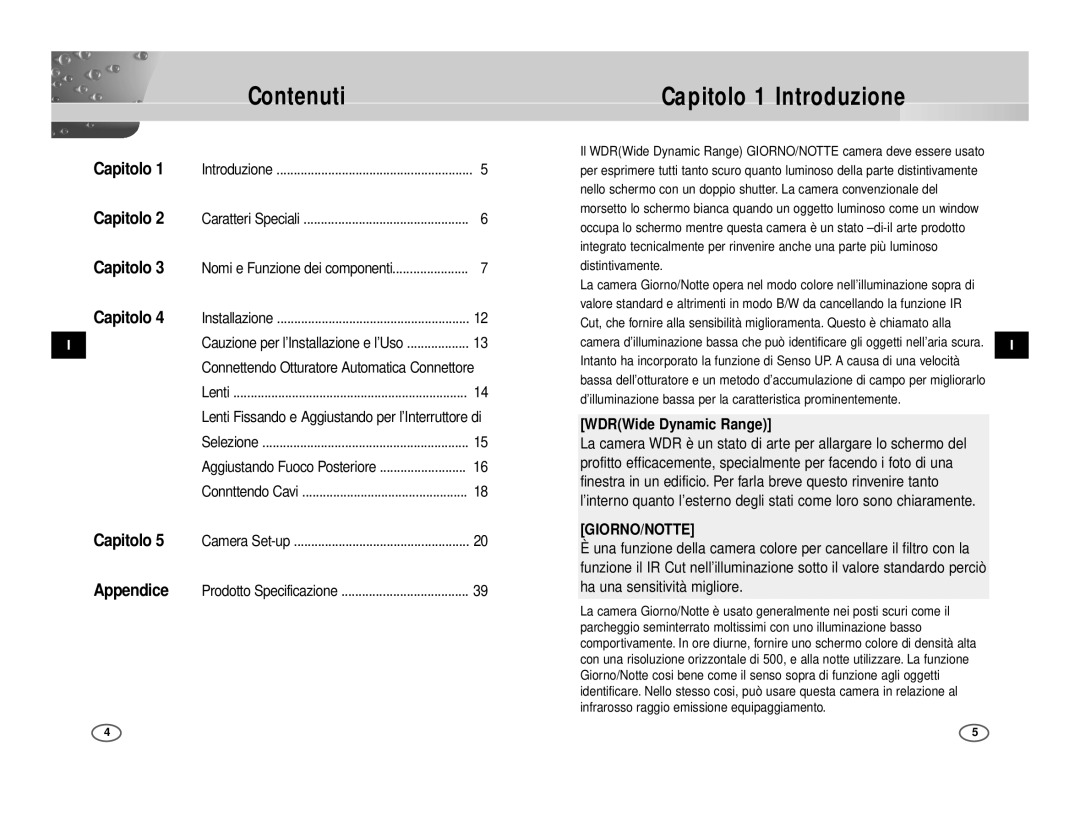 Samsung ICD-833P/AC manual Contenuti, Capitolo 1 Introduzione, ’illuminazione bassa per la caratteristica prominentemente 