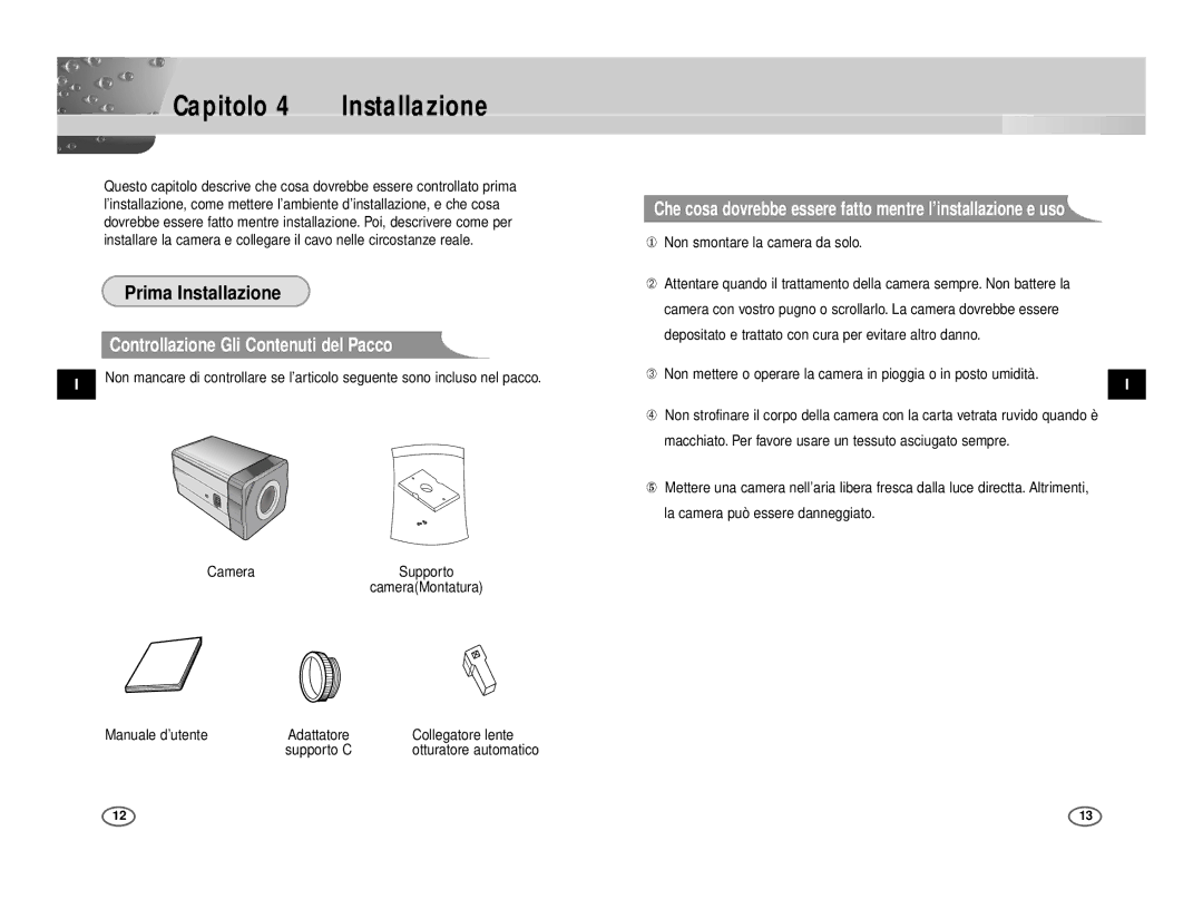 Samsung ICD-833P/AC, ICD-831P/AC Capitolo, Controllazione Gli Contenuti del Pacco, Manuale d’utente Adattatore, Supporto C 