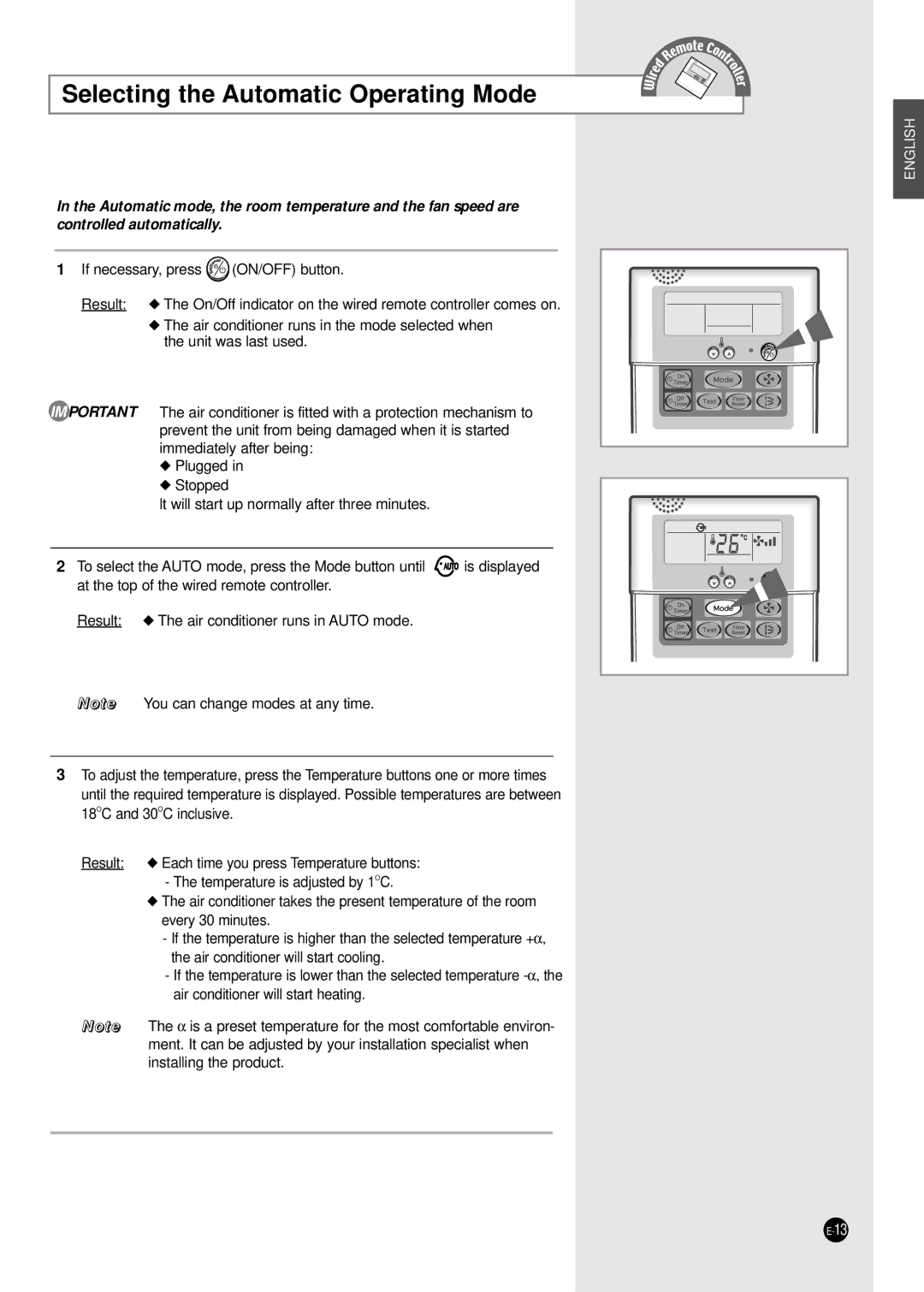 Samsung ICH1800E ICH2400E manuel dutilisation Selecting the Automatic Operating Mode 