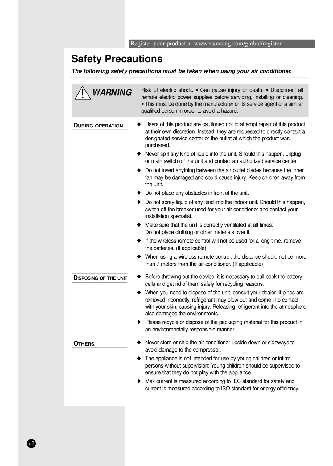 Samsung ICH1800E ICH2400E manuel dutilisation Safety Precautions 