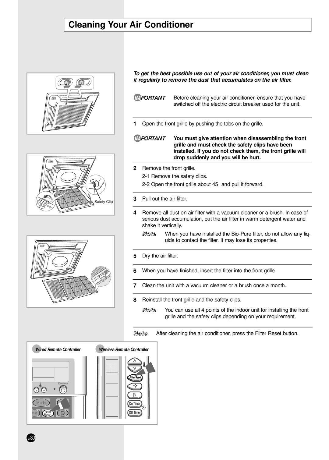 Samsung ICH1800E ICH2400E manuel dutilisation Cleaning Your Air Conditioner 