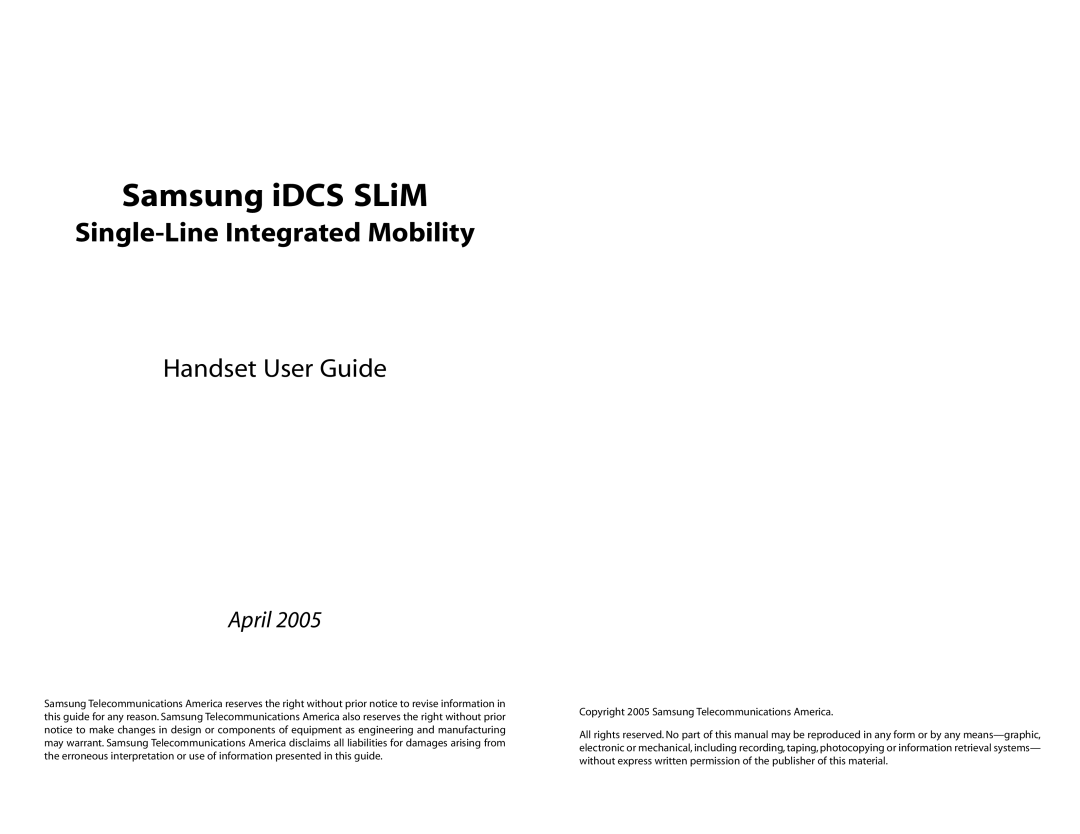 Samsung manual Samsung iDCS SLiM 