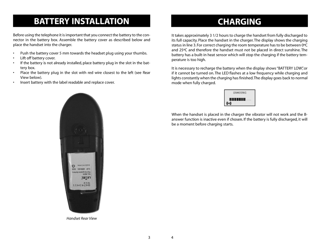 Samsung iDCS SLiM manual Battery Installation, Charging 