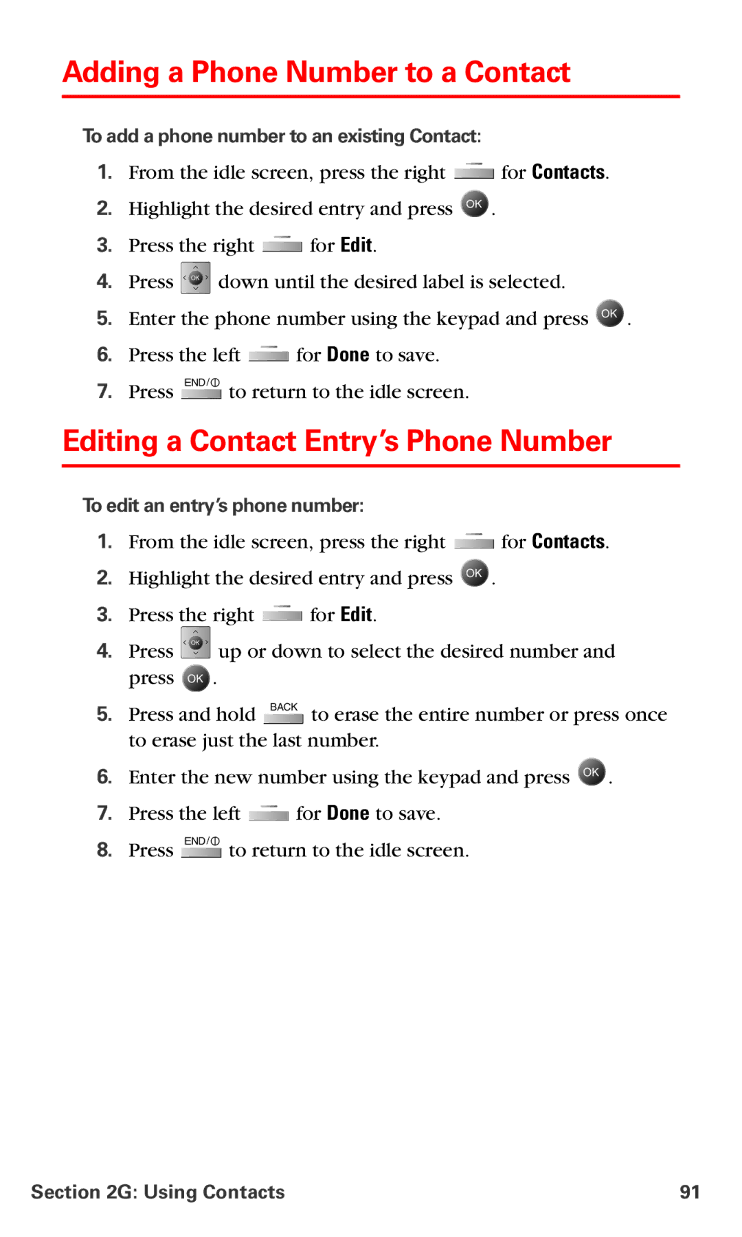 Samsung IP-A790 manual Adding a Phone Number to a Contact, Editing a Contact Entry’s Phone Number 