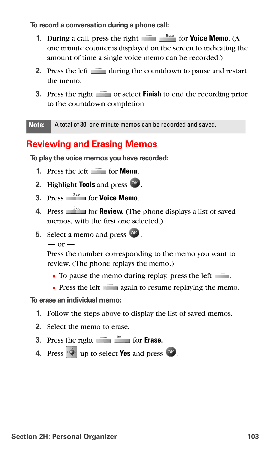 Samsung IP-A790 Reviewing and Erasing Memos, To record a conversation during a phone call, To erase an individual memo 