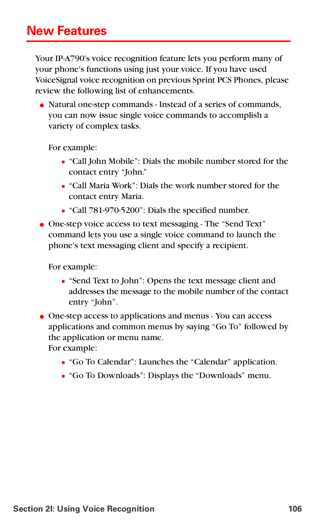 Samsung IP-A790 manual New Features, Using Voice Recognition 106 