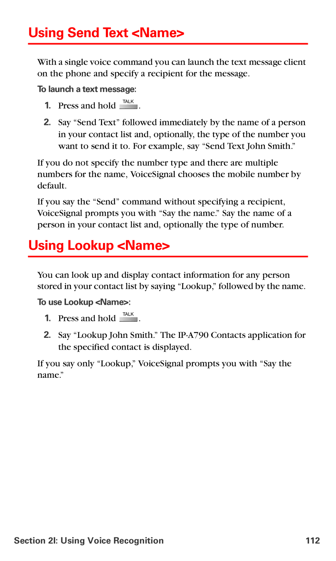 Samsung IP-A790 manual Using Send Text Name, Using Lookup Name, To launch a text message, To use Lookup Name 