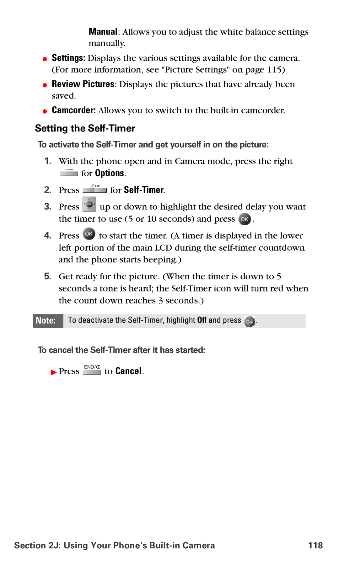 Samsung IP-A790 manual Setting the Self-Timer, For Options, To cancel the Self-Timer after it has started 