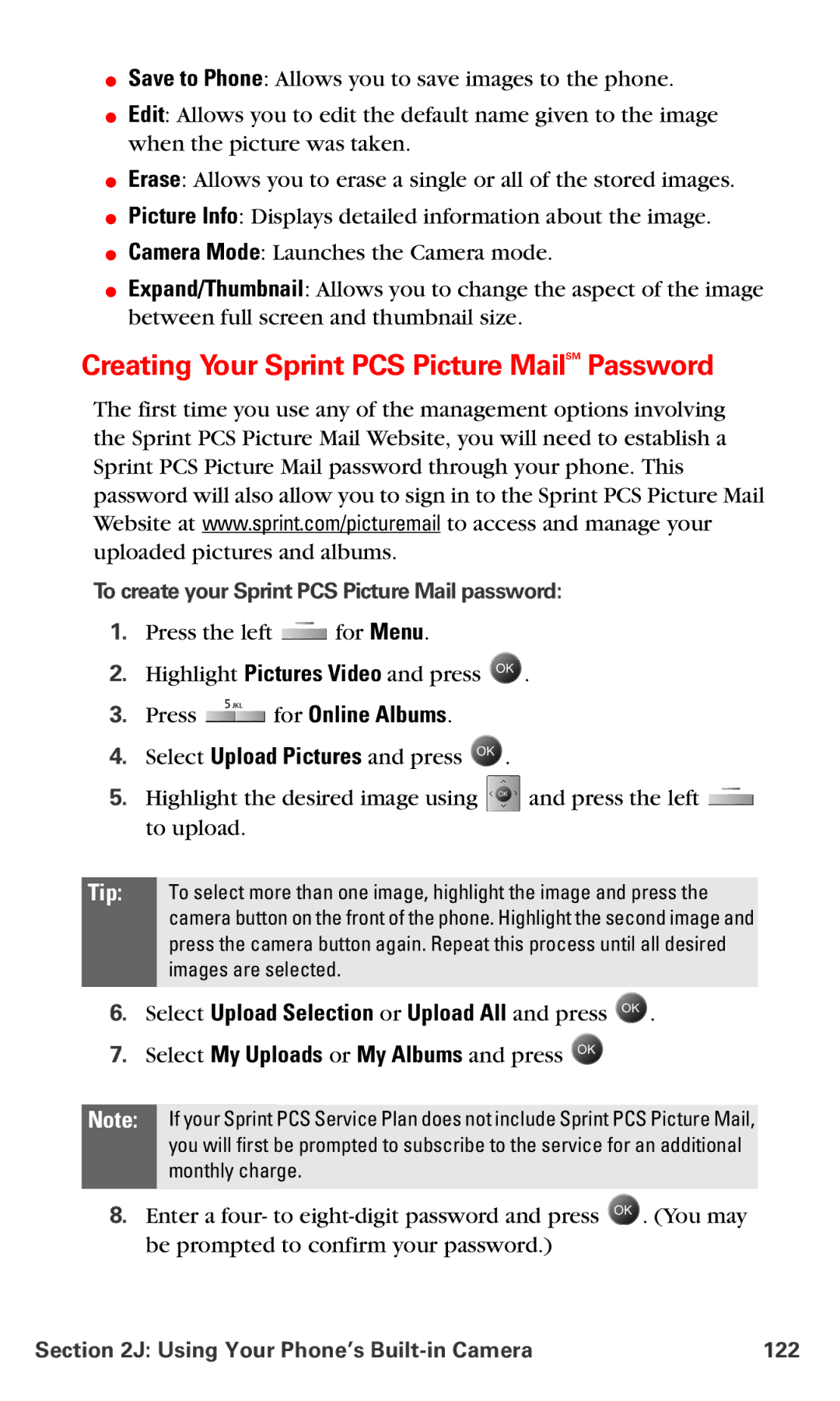 Samsung IP-A790 manual Creating Your Sprint PCS Picture MailSM Password, Press for Online Albums 