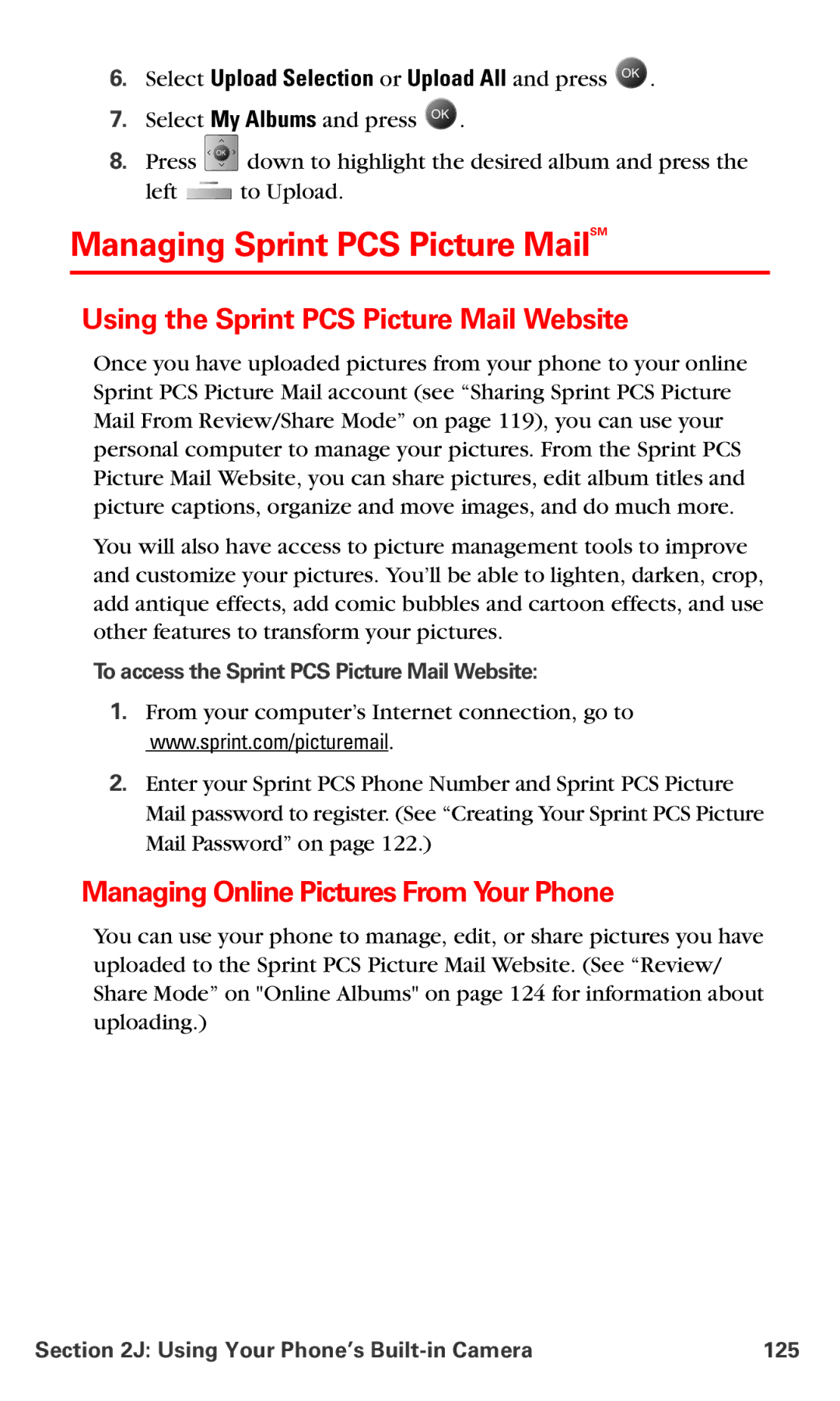 Samsung IP-A790 manual Managing Sprint PCS Picture MailSM, Using the Sprint PCS Picture Mail Website 