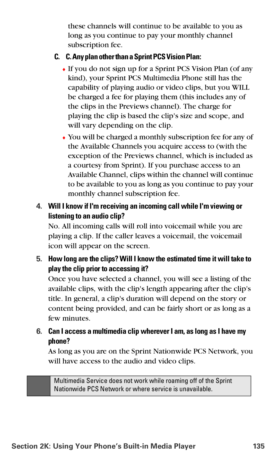 Samsung IP-A790 manual Any plan other than a Sprint PCS Vision Plan, Using Your Phone’s Built-in Media Player 135 