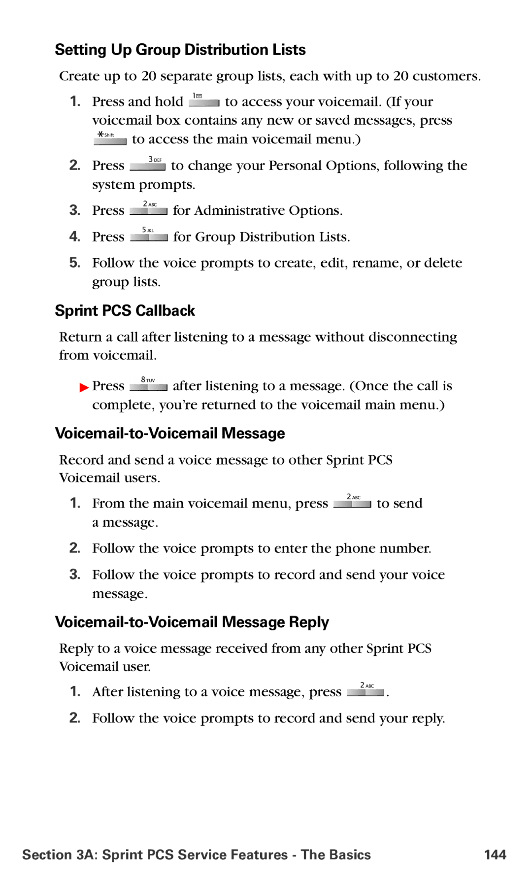 Samsung IP-A790 manual Setting Up Group Distribution Lists, Sprint PCS Callback, Voicemail-to-Voicemail Message 