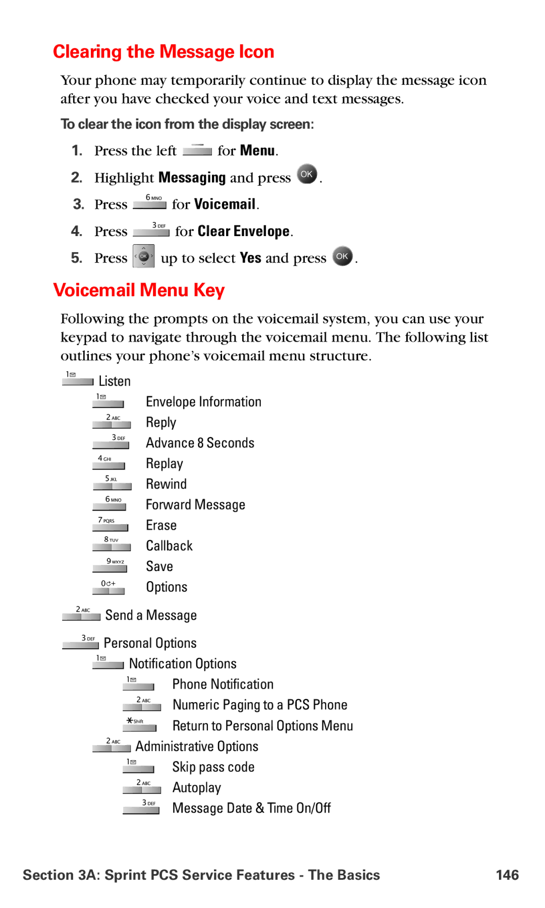 Samsung IP-A790 manual Clearing the Message Icon, Voicemail Menu Key, Press for Clear Envelope 