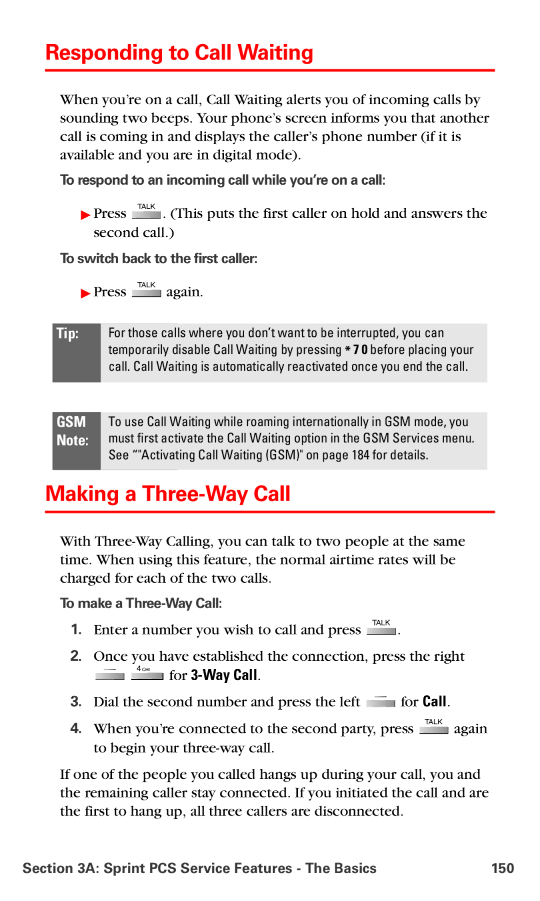 Samsung IP-A790 manual Responding to Call Waiting, Making a Three-Way Call, For 3-Way Call 