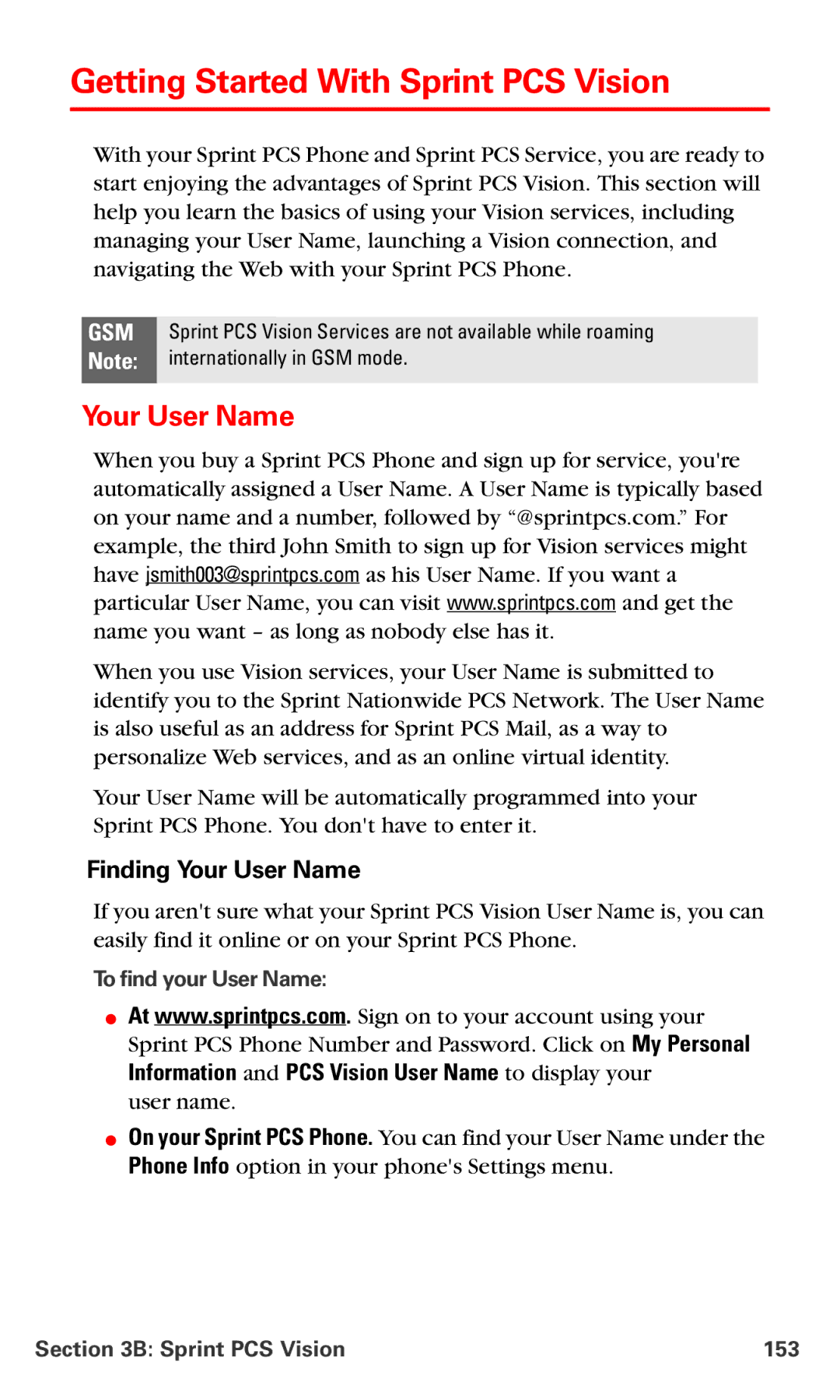 Samsung IP-A790 manual Getting Started With Sprint PCS Vision, Finding Your User Name, To find your User Name 