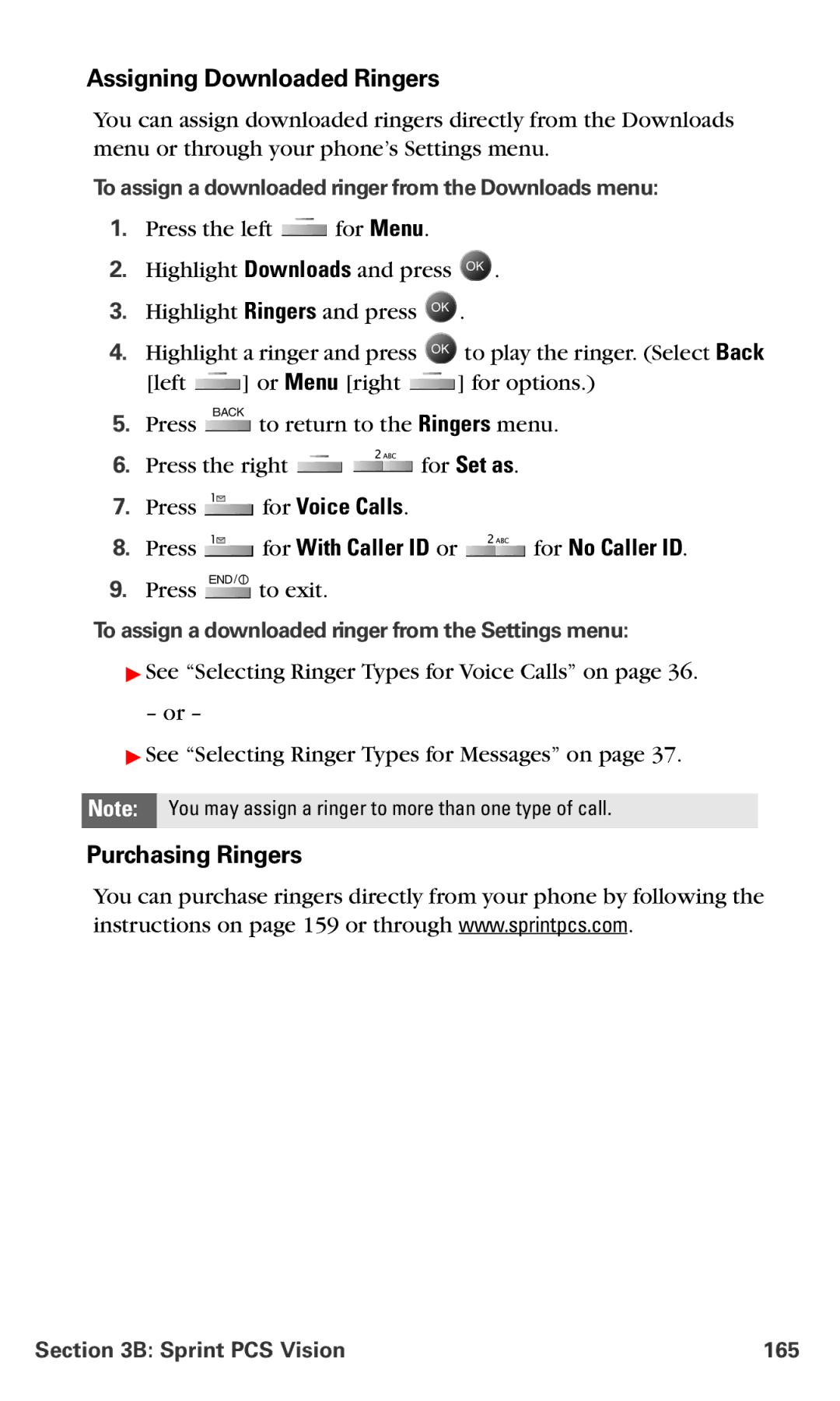 Samsung IP-A790 Assigning Downloaded Ringers, Purchasing Ringers, To assign a downloaded ringer from the Downloads menu 