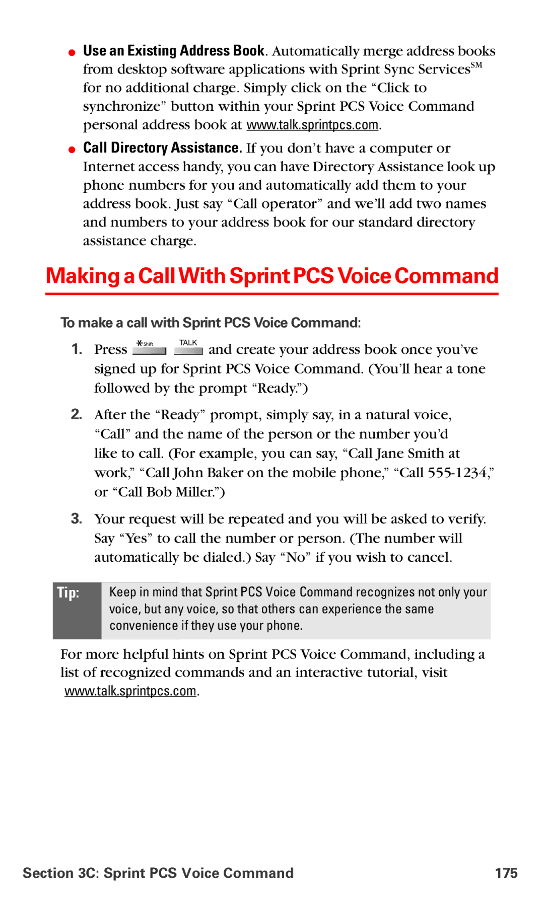 Samsung IP-A790 manual Making a Call With Sprint PCS Voice Command, To make a call with Sprint PCS Voice Command 