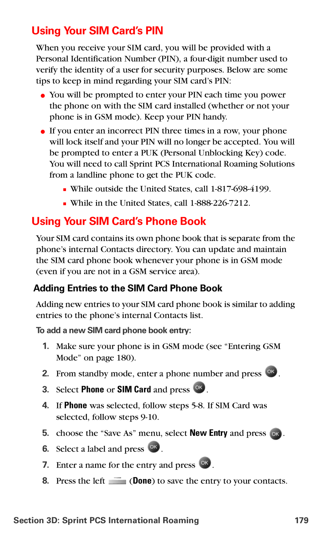 Samsung IP-A790 Using Your SIM Card’s PIN, Using Your SIM Card’s Phone Book, Adding Entries to the SIM Card Phone Book 