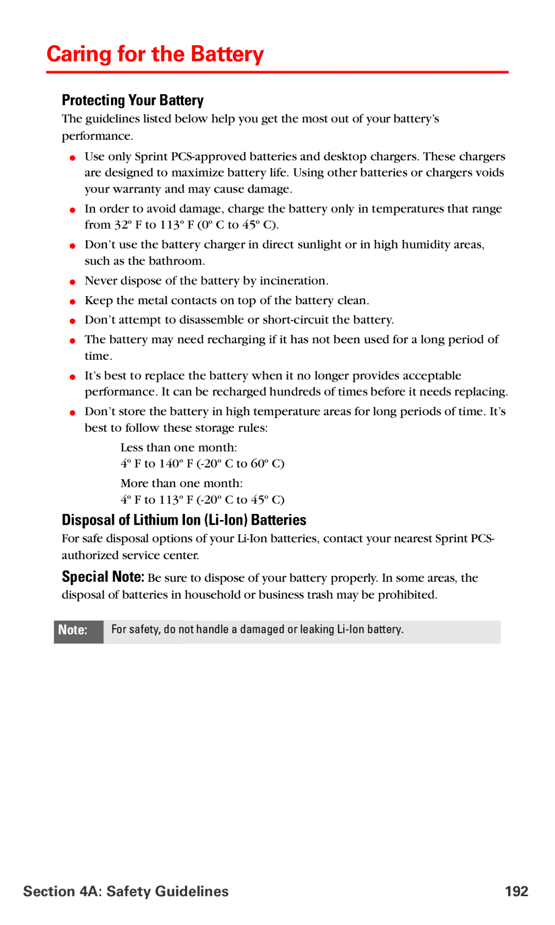 Samsung IP-A790 manual Caring for the Battery, Protecting Your Battery, Disposal of Lithium Ion Li-Ion Batteries 