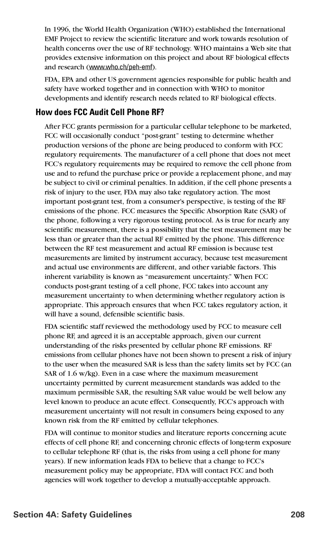 Samsung IP-A790 manual How does FCC Audit Cell Phone RF?, Safety Guidelines 208 