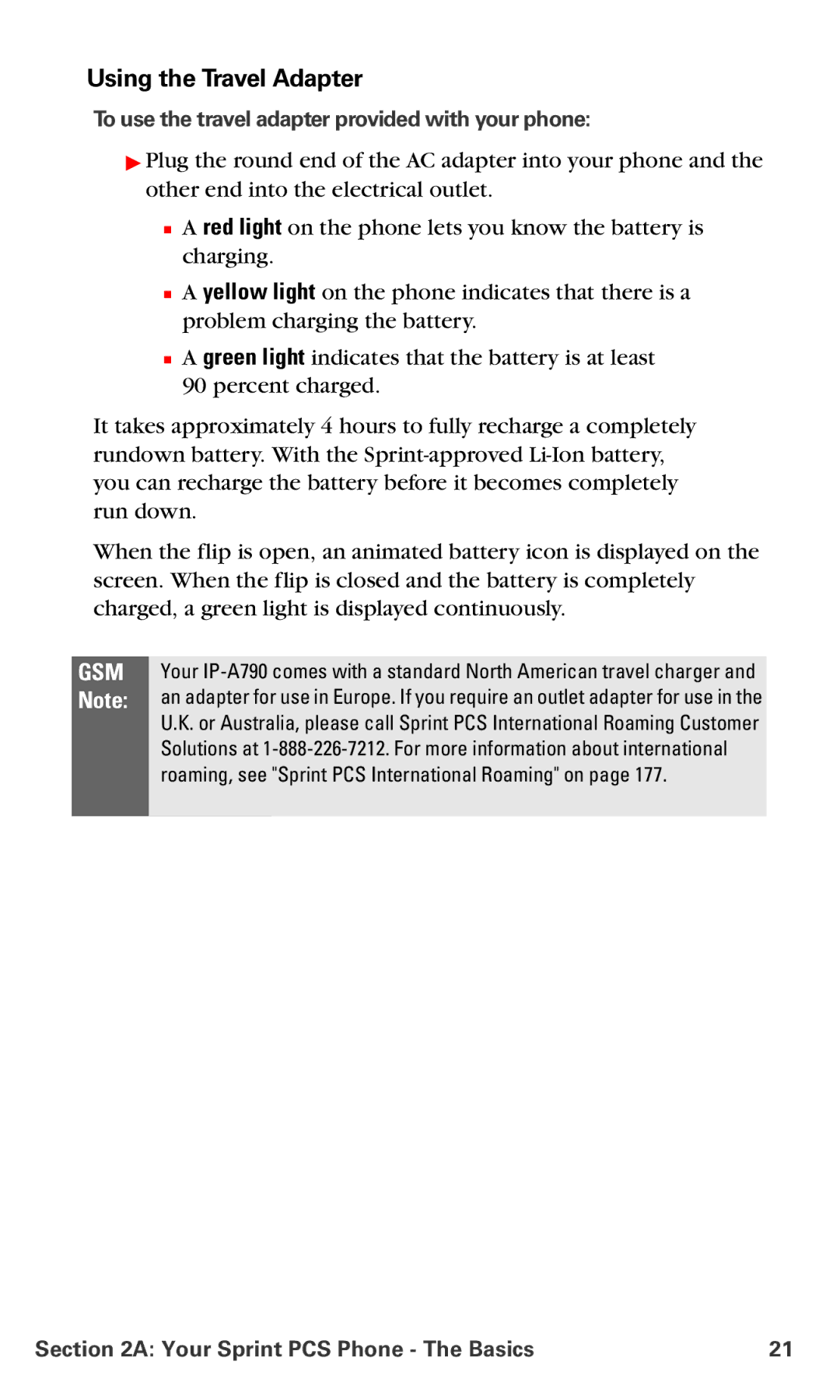 Samsung IP-A790 manual Using the Travel Adapter, To use the travel adapter provided with your phone 