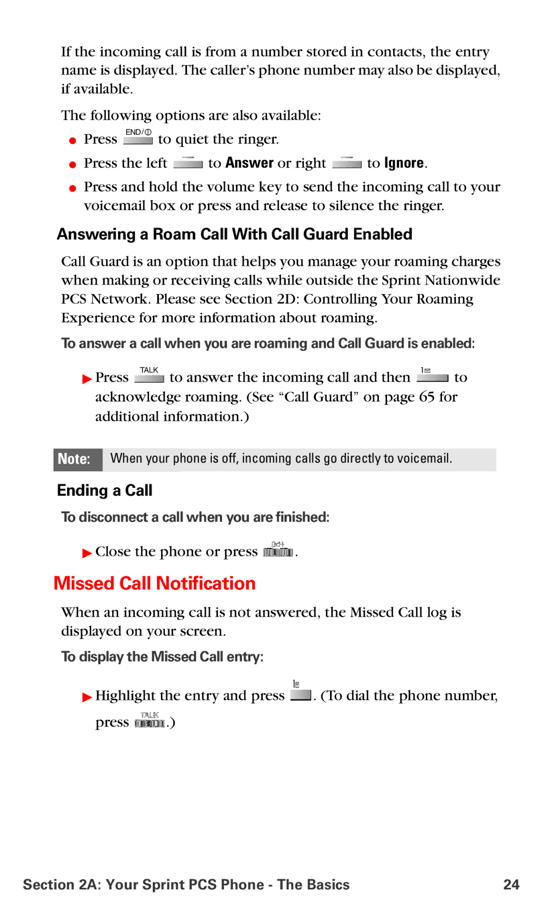 Samsung IP-A790 manual Missed Call Notification, Answering a Roam Call With Call Guard Enabled, Ending a Call 