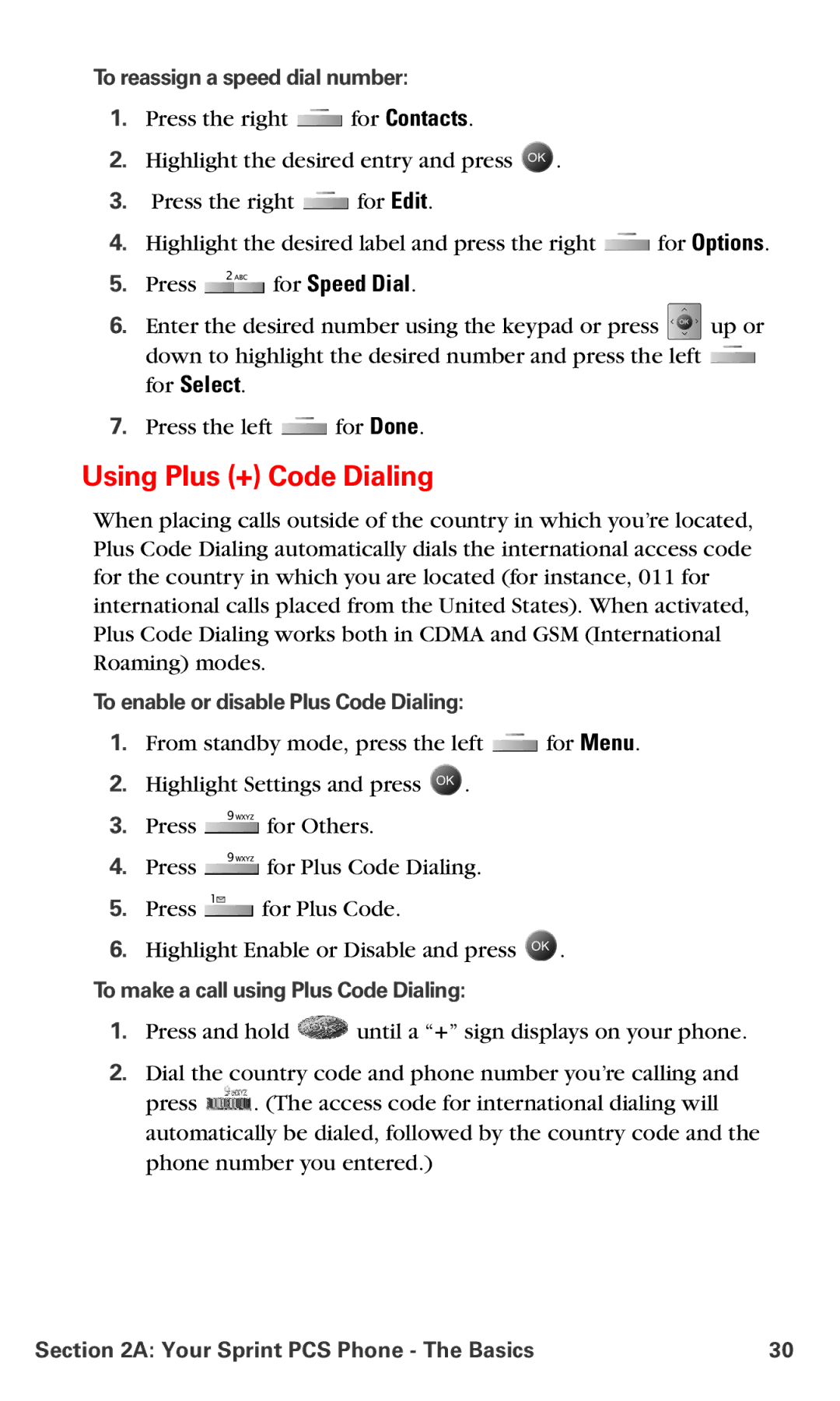 Samsung IP-A790 manual Using Plus + Code Dialing, To reassign a speed dial number, To enable or disable Plus Code Dialing 